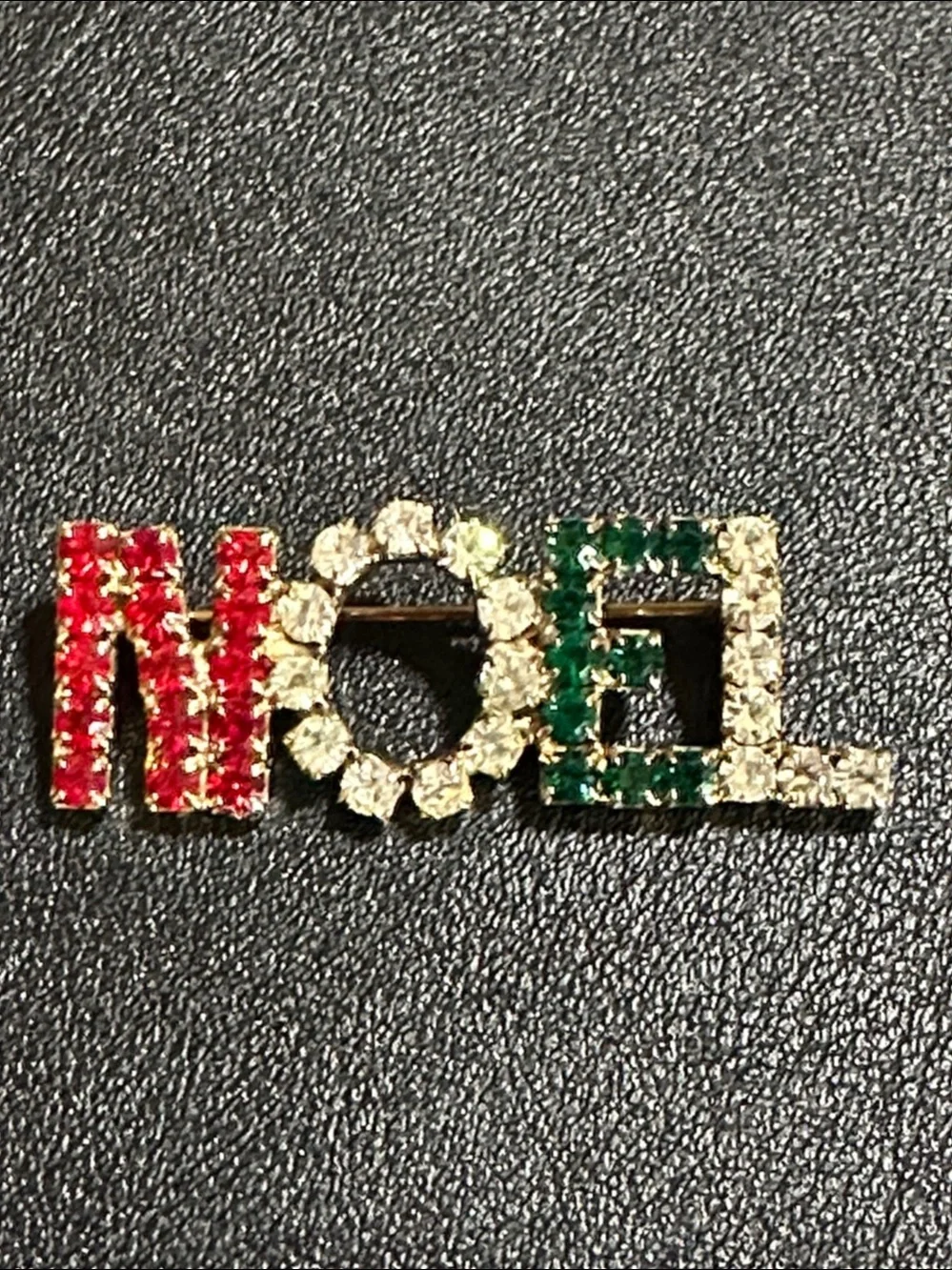 Christmas Holiday NOEL Rhinestone Vintage Brooch Pin